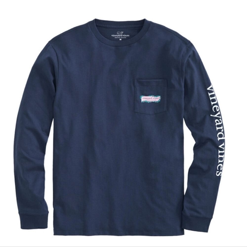 Vineyard Vines Garland Logo Box Long Sleeve Pocket Tee